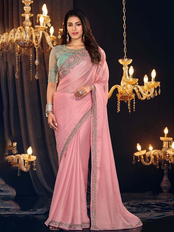 Pink Shimmer Georgette Saree